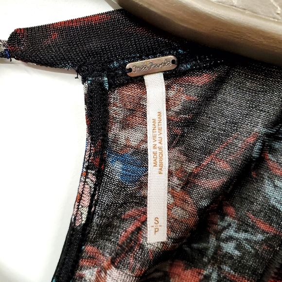 FREE PEOPLE Cottage Floral Ruffle Mesh Top Small Black Flowy - Picture 8 of 12